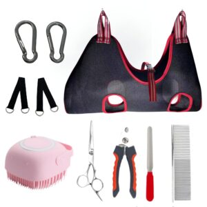 Anchor 10 in 1 Pet Grooming Hammock with Nail Clippers/Nail Trimmers/Grooming Scissors/Dog Bath Brush