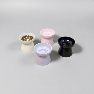 Striped Ceramic Slow Feeder Pet Bowl: High-Footed Anti-Choking Design