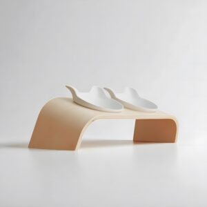 Tilted Ceramic Pet Bowl Set: Wooden Stand, Anti-Slip Double Feeder
