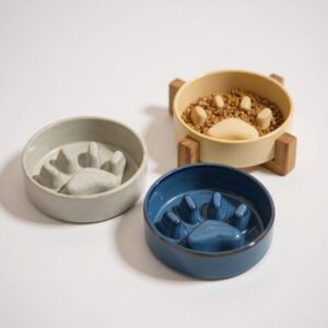 Glazed Ceramic Slow Feeder Pet Bowl: Japanese-Style Anti-Choke Design