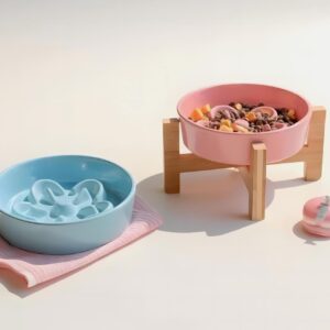 Flower Ceramic Slow Feeder Pet Bowl – Anti-Choking Dog & Cat Food Dish, High-Footed Design
