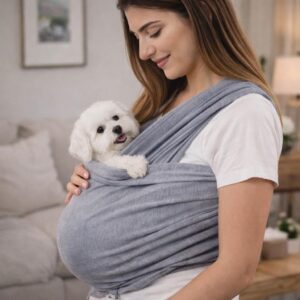 Adjustable Cotton Dog Sling Carrier, Hands Free Puppy Wrap for Small Dogs, Ergonomic Pet Bonding Sling, Dog Mom Gift, Anxiety Relief Swaddle