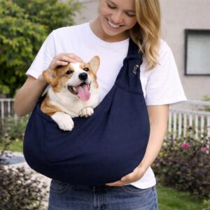 Small Dog Carrier Sling with Safety Hook, Adjustable Hands Free Pet Travel Pouch, Crossbody Dog Mom Bag, Puppy Shoulder Carrier for Walking