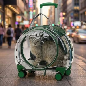 Travel Backpack with Wheels for Cat & Small Dog Carrier, Trolley Bag for Pet Transport