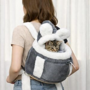 Plush Bunny Pet Carrier Backpack, Cat Travel Bag, Small Dog Carrier