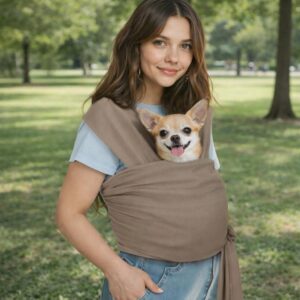 Hands Free Dog Sling Carrier, Soft Cotton Pet Wrap for Small Dogs Cats, Puppy Chest Pouch, Dog Mom Gift, Crossbody Travel Bag