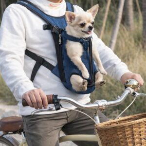 Small Dog Carrier Backpack for Hiking, Breathable Mesh Pet Front Pack, Adjustable Puppy Cat Travel Bag, Hands Free Dog Biking Chest Carrier