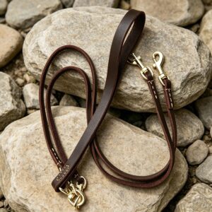 Handmade Leather Double Dog Leash | 2-Way Coupler Leash for Medium Small Dogs | Brown Leather Walking Lead for Two Dogs