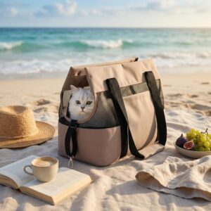 Cat Carrier Tote Bag | Soft Pet Carrier with Safety Leash Clip | Water-Resistant Oxford Travel Bag | Washable Cover | Dog Cat Travel Bag