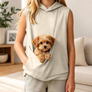 Unisex Pet Carrier Hoodie with Puppy Pocket, Sleeveless Dog Kangaroo Pouch Shirt, Cozy Pet Lover Gift Top for Small Dogs