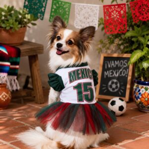 Mexico Dog Soccer Jersey Dress - Green Red Puppy Sports Outfit