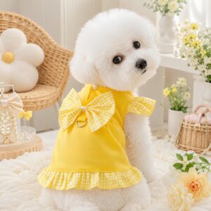 Yellow Dog Dress - Gingham Bow Puppy Outfit
