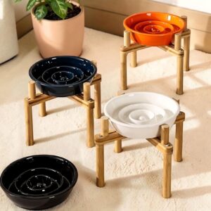 Elevated Slow Feeder Dog Bowl – Ceramic Anti-Gulping Pet Bowl, Raised Neck Support Feeding Dish for Small Dogs & Cats