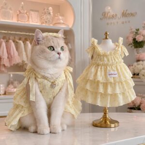 Yellow Floral Cat Dress - Ruffle Pet Sundress